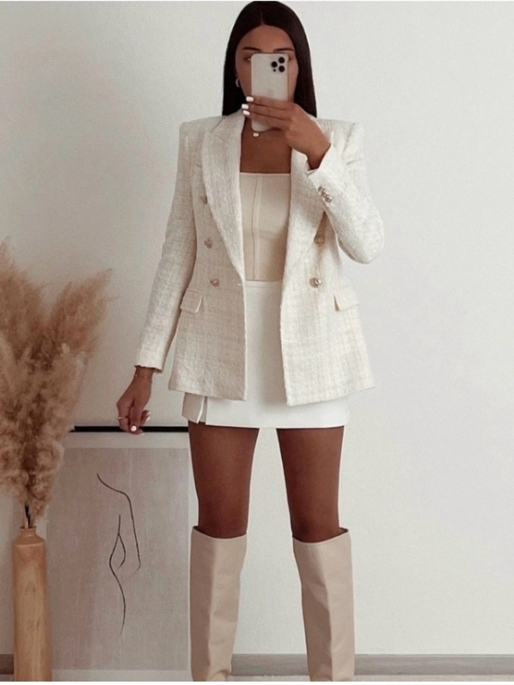 Zara White Textured Double Breasted Blazer Gold Buttons Kate Middleton Inspired